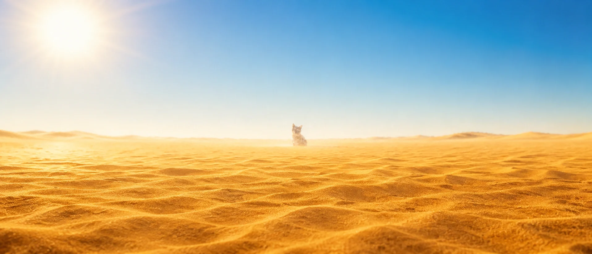 A tiny wobbling shape on the desert horizon